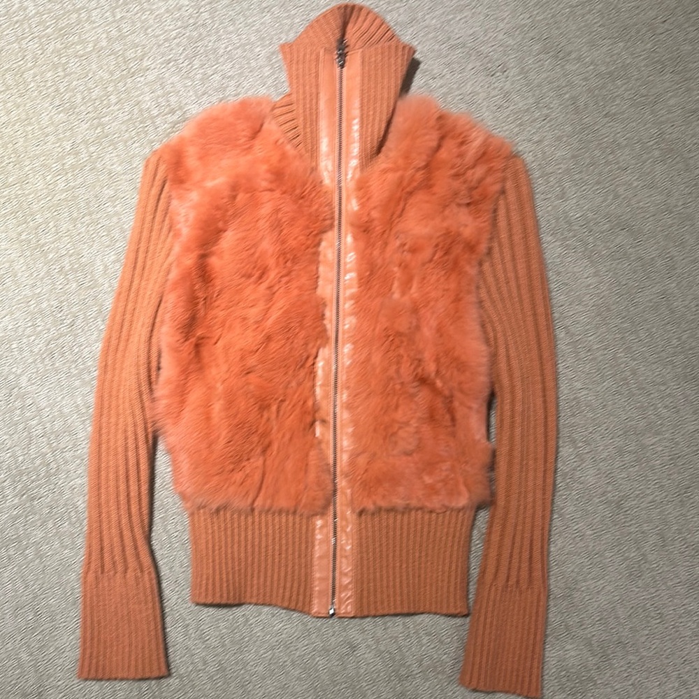Women's coral Orange Sweater with Fur Detail